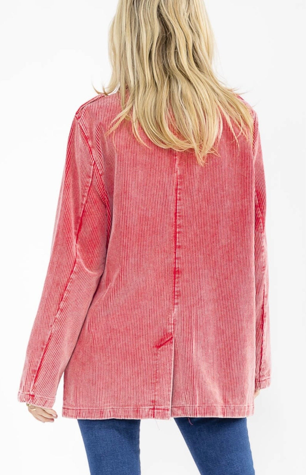 Coral Corduroy Button Up Jacket