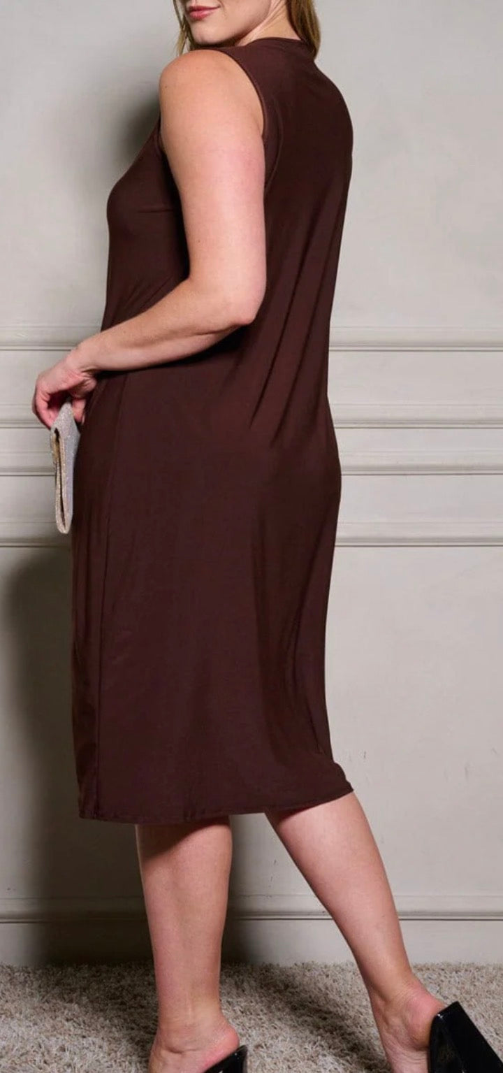 Plus Brown Sleeveless Slip Dress