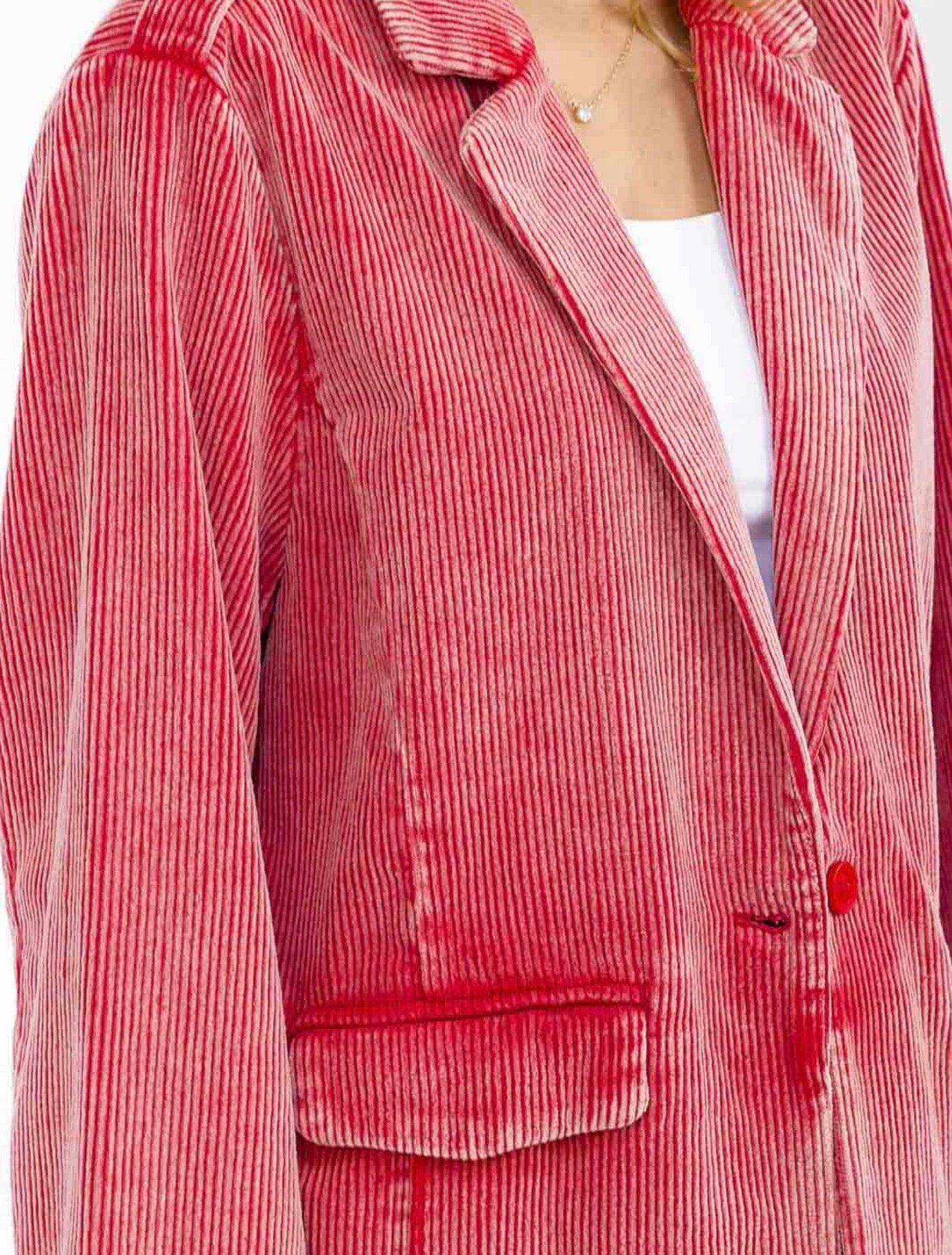 Coral Corduroy Button Up Jacket