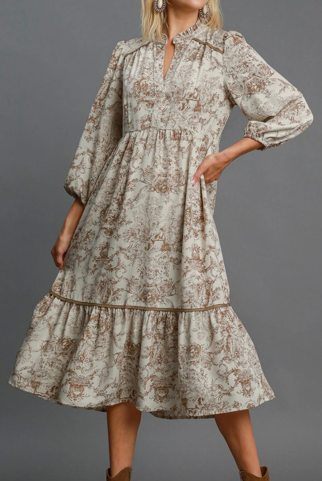 Brown Toile MIDI Dress