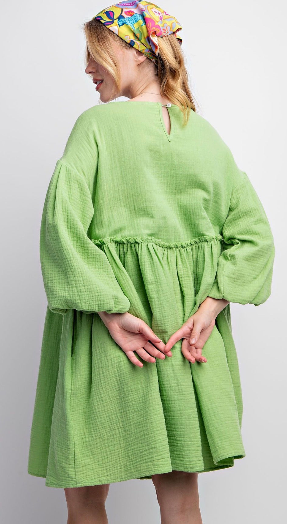Marie Babydoll Dress in Green Apple
