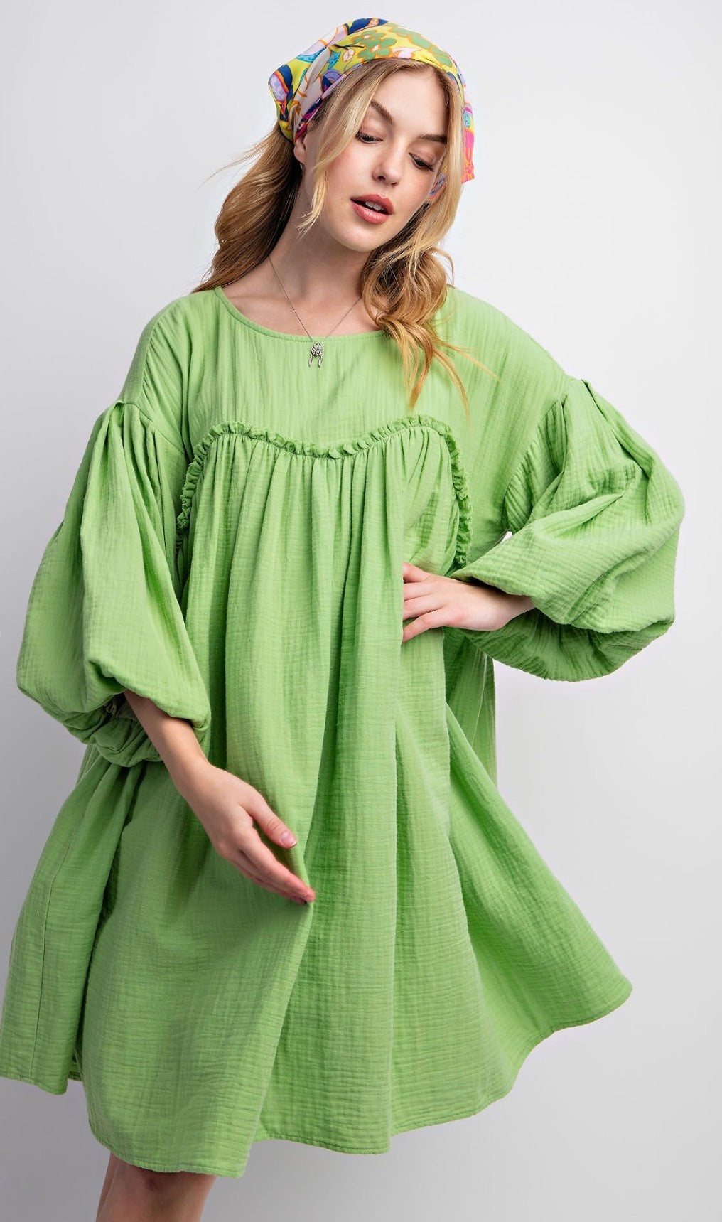 Marie Babydoll Dress in Green Apple