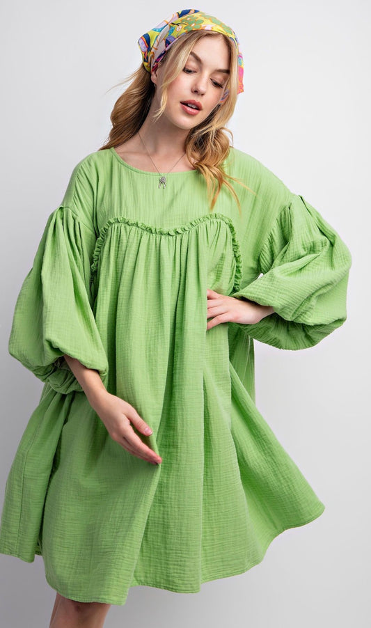 Marie Babydoll Dress in Green Apple