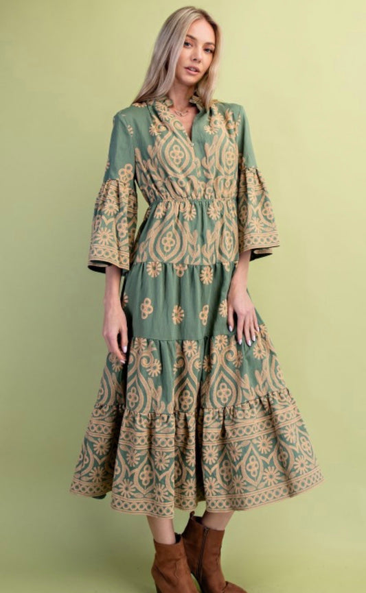 Ava Textured Print MIDI Dress