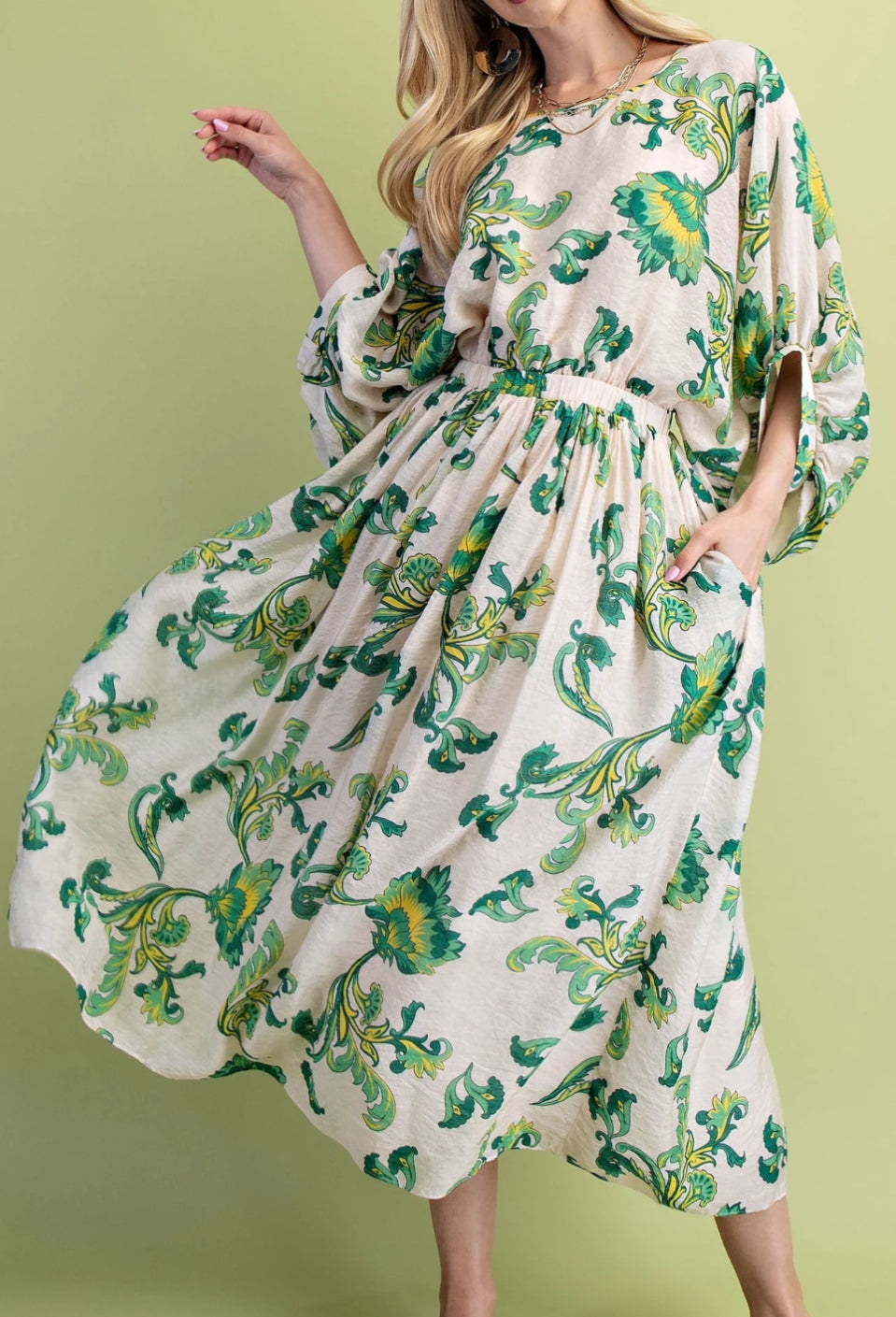 Green Floral MIDI Dress