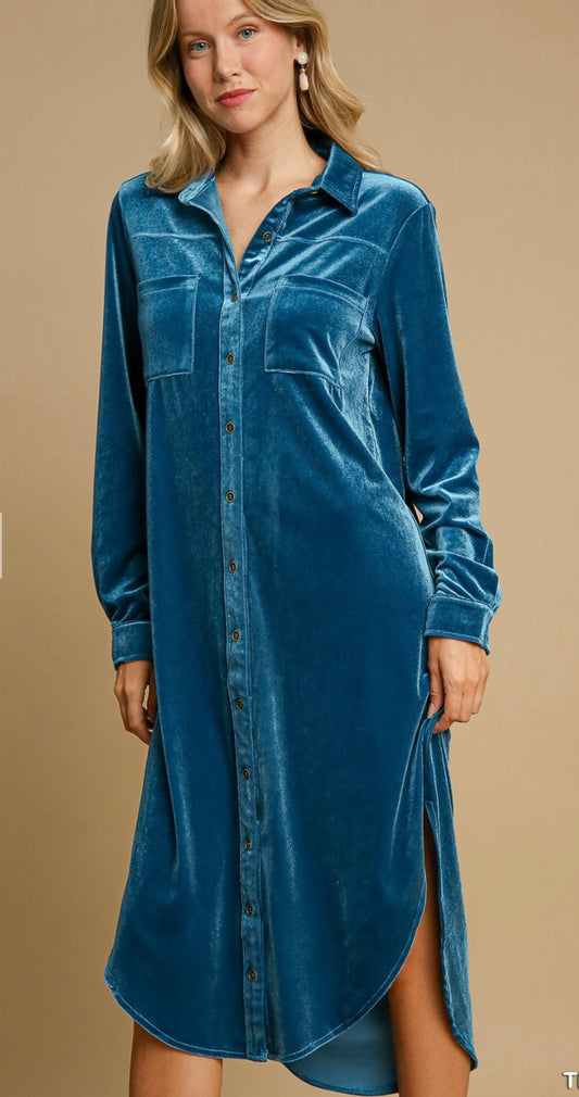 Teal Blue Velvet Dress