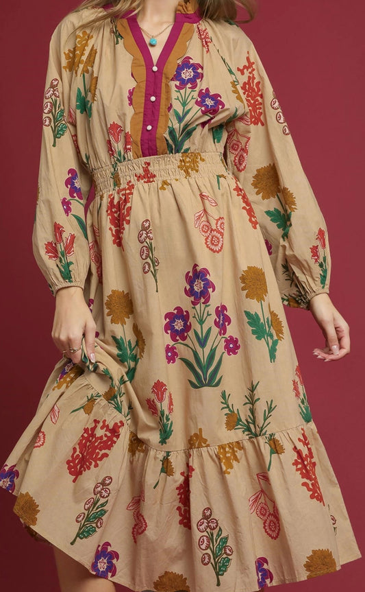 Tan Mix Floral MIDI