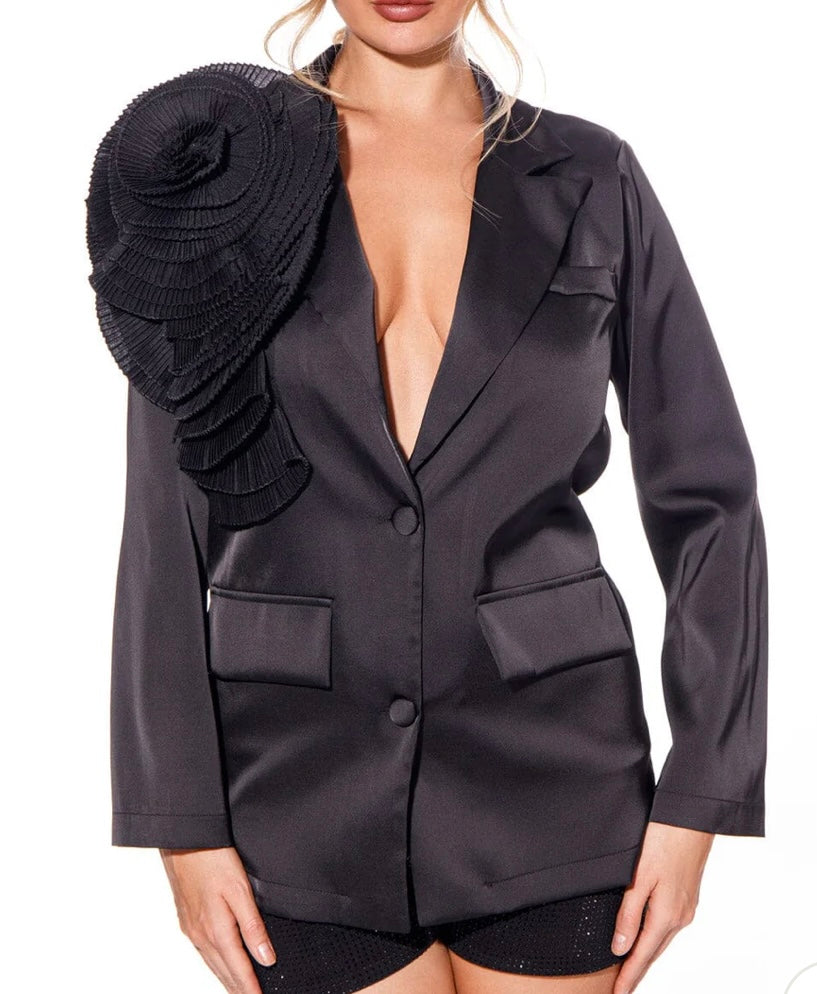 Black Silk Flower Blazer