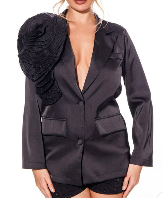 Black Silk Flower Blazer