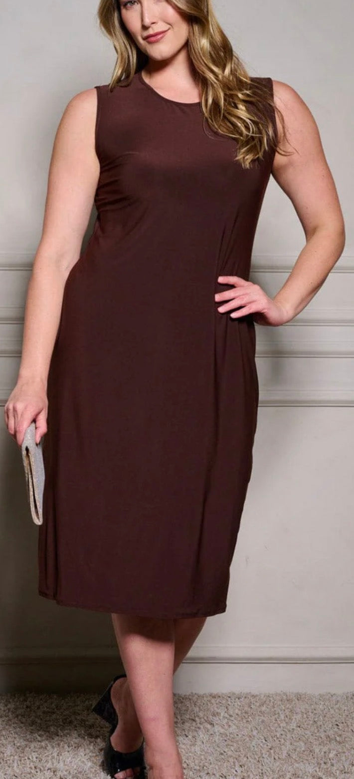Plus Brown Sleeveless Slip Dress