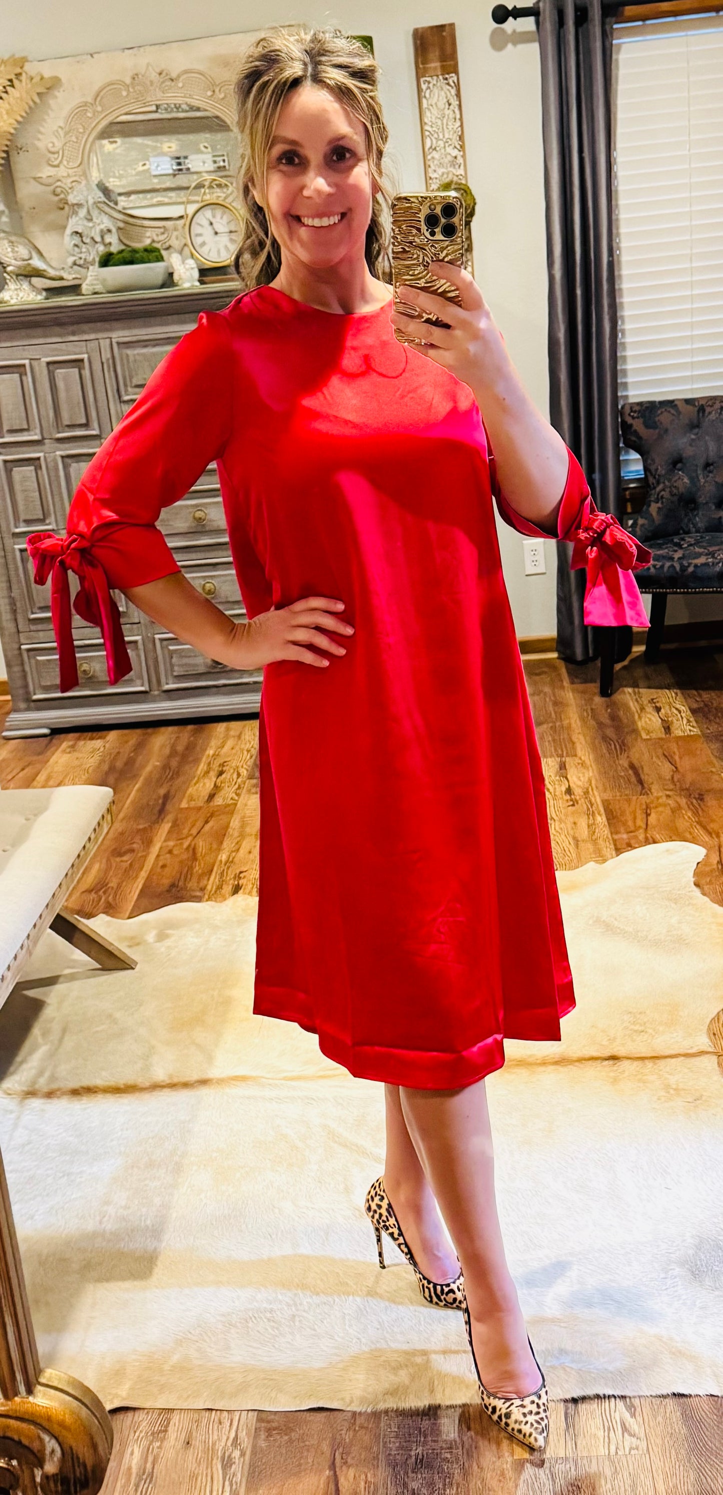 Serena Tie Sleeves MIDI Dress in Ruby